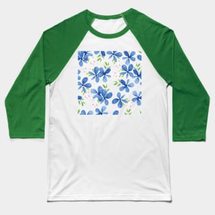 Blue Petal Flower Watercolor Pattern Gree Background Baseball T-Shirt